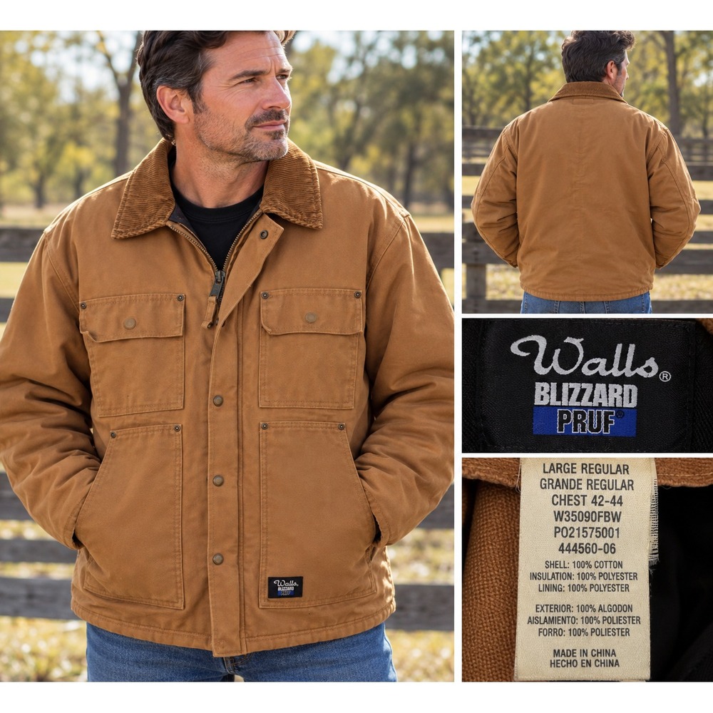 Walls Blizzard Pruf Men's Large Insulated Duck Canvas Work Jacket Brown L